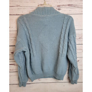 Vtg Outback Red Pullover Sweater Blue Cable Knit Mock Neck Women's Size Medium